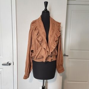 Free People Brown Ruffled Blazer